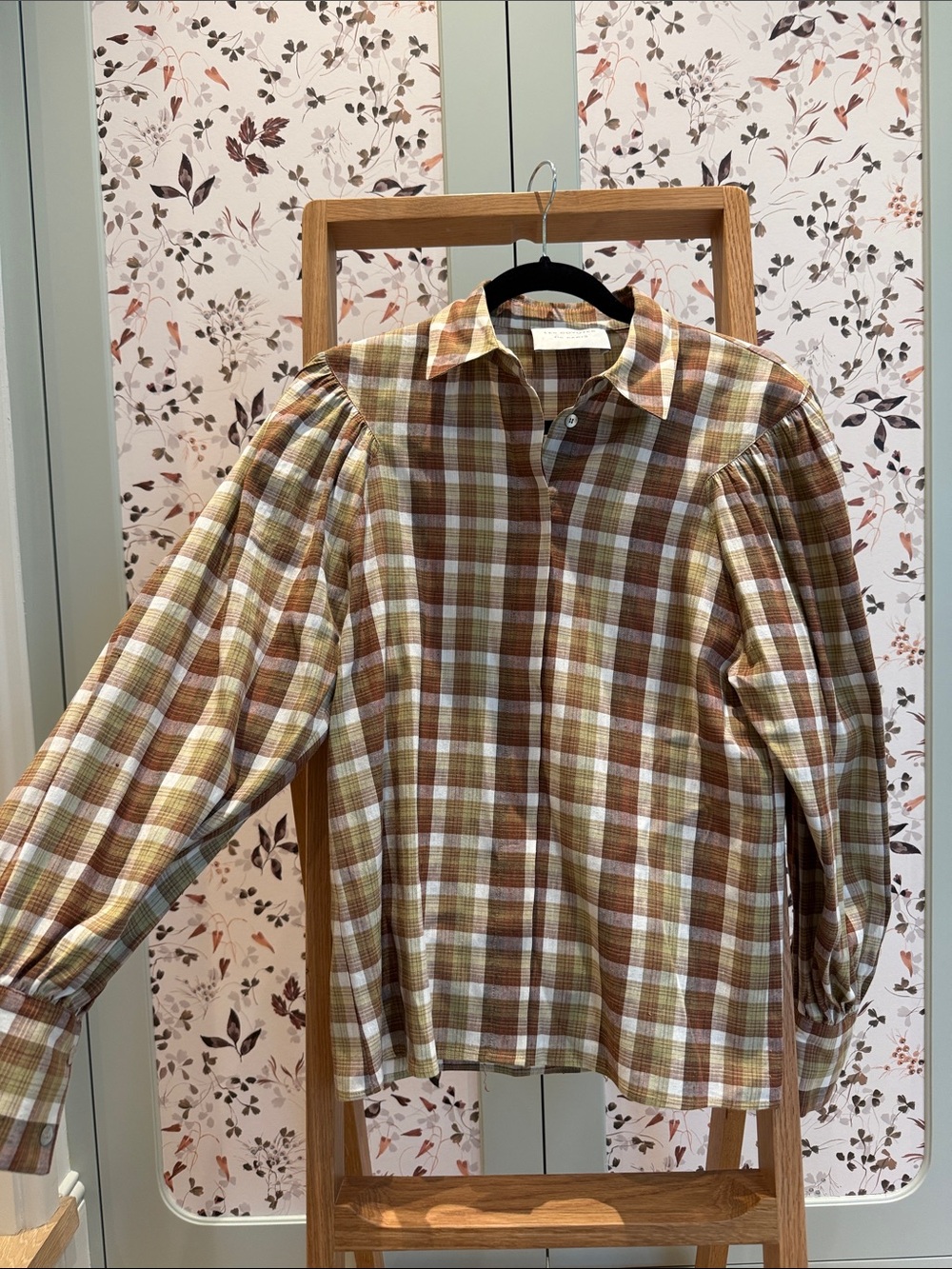 Plaid Button-Down Shirt in Brown and Cream